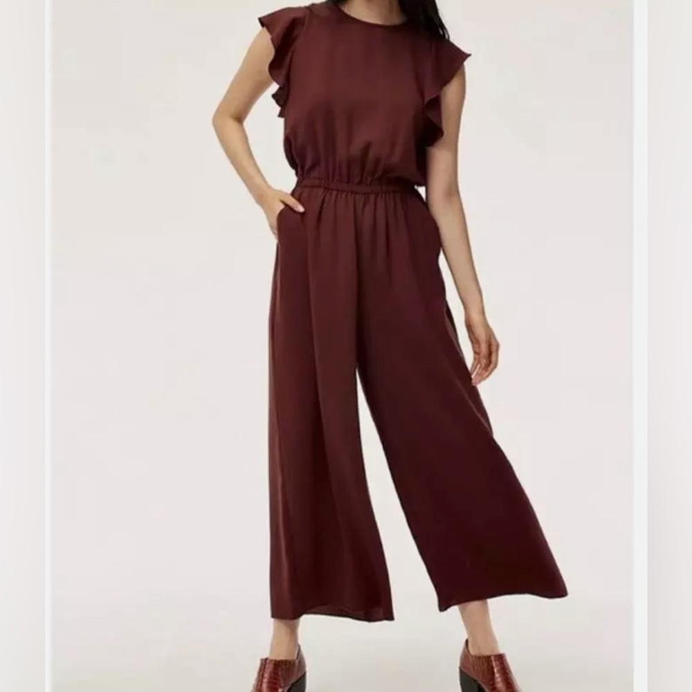 Aritzia Wilfred 
Fleurette Cropped Wide Leg Ruffle Sleeve Jumpsuit